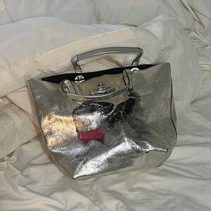 Vivienne Westwood Metallic Silver Tote with Pink Detail